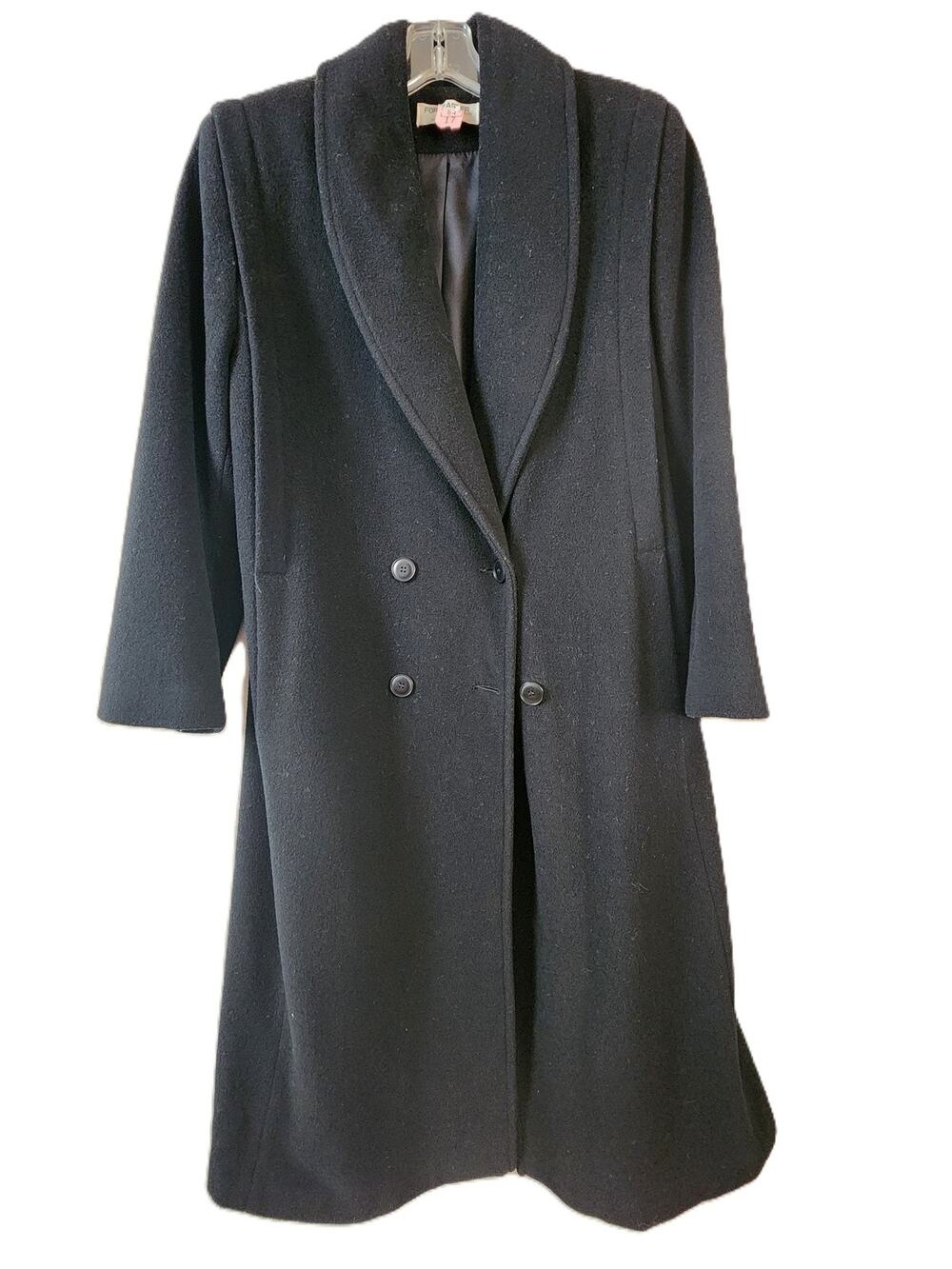 Forecaster Women's Double Breasted Overcoat Size 7/8 Black 100% Wool Vintage